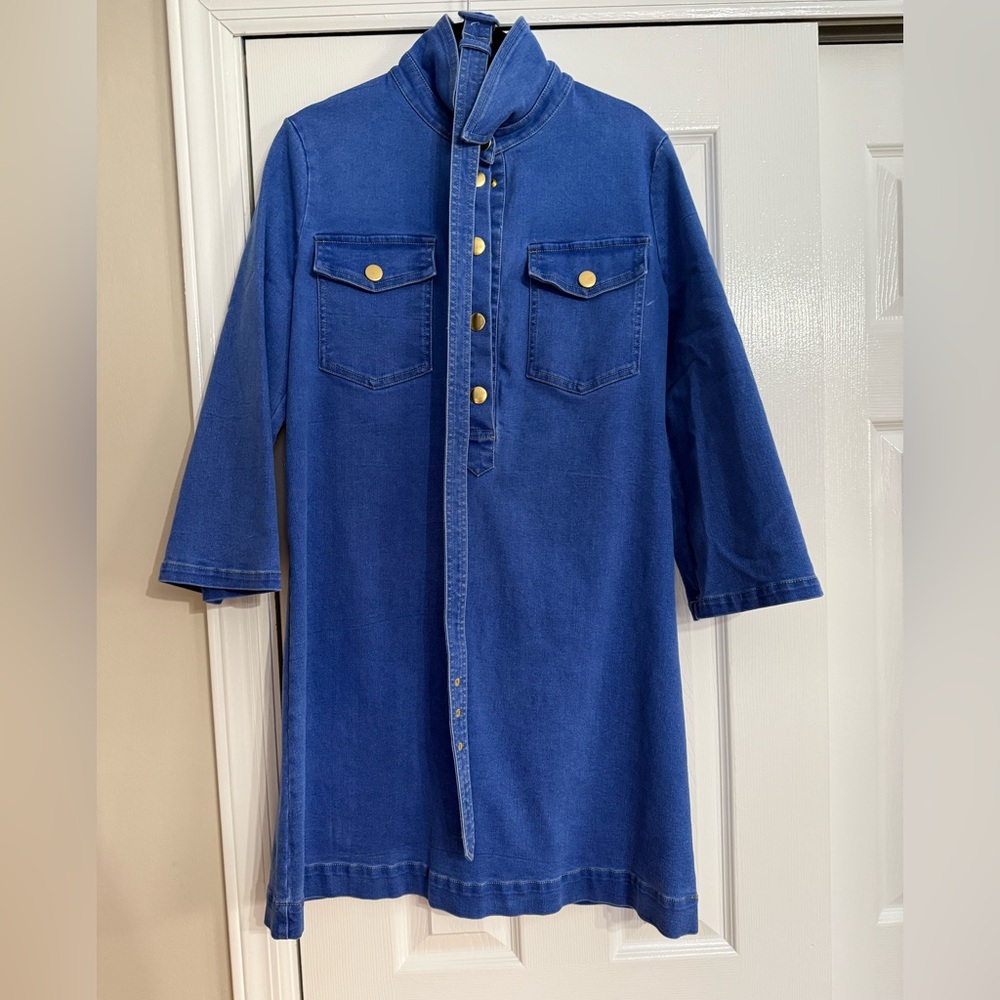Tuckernuck 3/4 Sleeve Indigo Denim Belted Lexi Dress. A line. Small. EUC. - Picture 3 of 3
